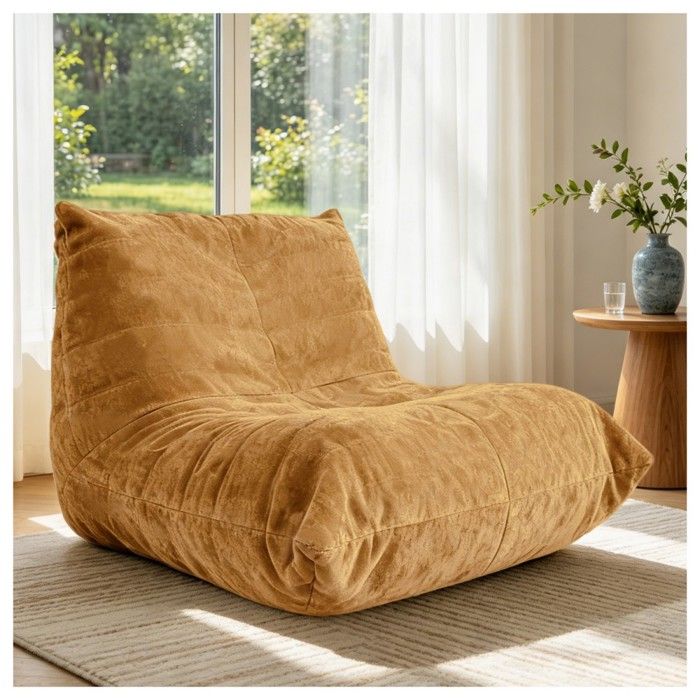 Pouf‑canapé en chenille jaune 90x100x80cm fauteuil lounge ultra‑doux confortable décoration salon chambre