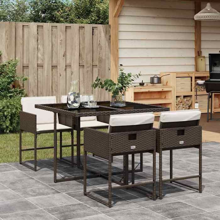 vidaXL Ensemble à manger de jardin 5 pcs et coussins marron poly rotin poids:50.3 kg &4690 @1006