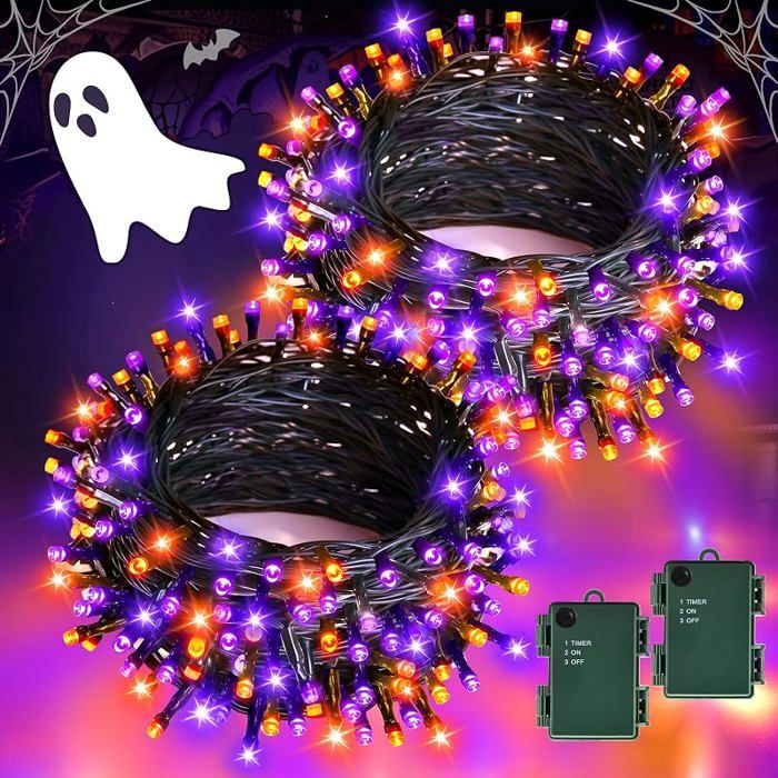 Guirlande Lumineuse Lumières Halloween 2 Pièces 5M 50LED Intérieur Extérieur Fonction Minuterie Étanche Orange LAMPE DECORATIVE