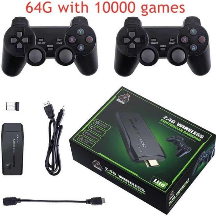 64g Jeux 10000 - Console de jeu vidéo sans fil 4K, 10000 jeux rétro, TV, Dongle, Machine, bâton de jeu pour P