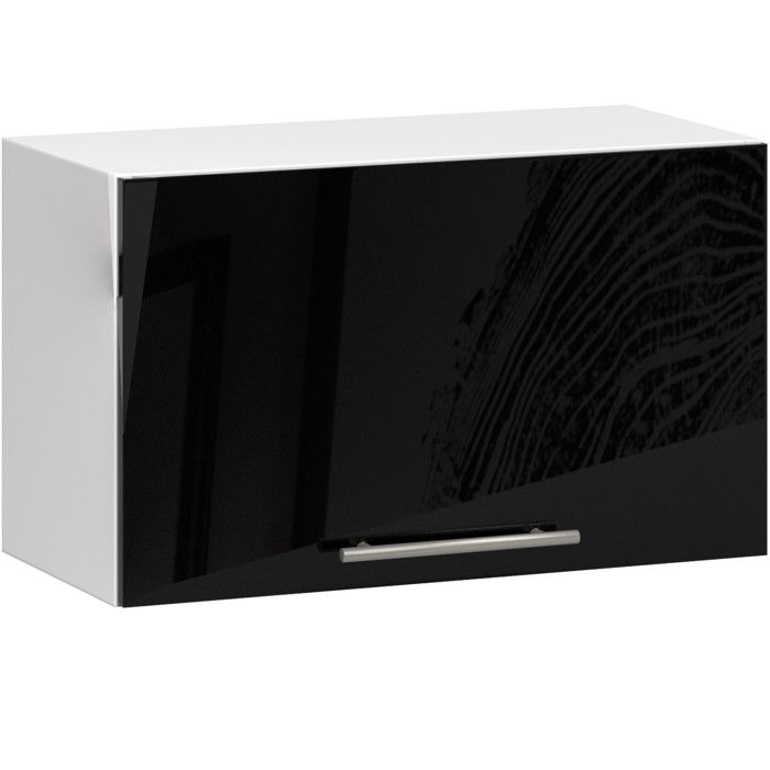 Meuble de cuisine haut AKORD W60 OLIWIA modulable Blanc 60 cm 1 porte couleur Noir Brillant 1 étagère 60x30x29 cm