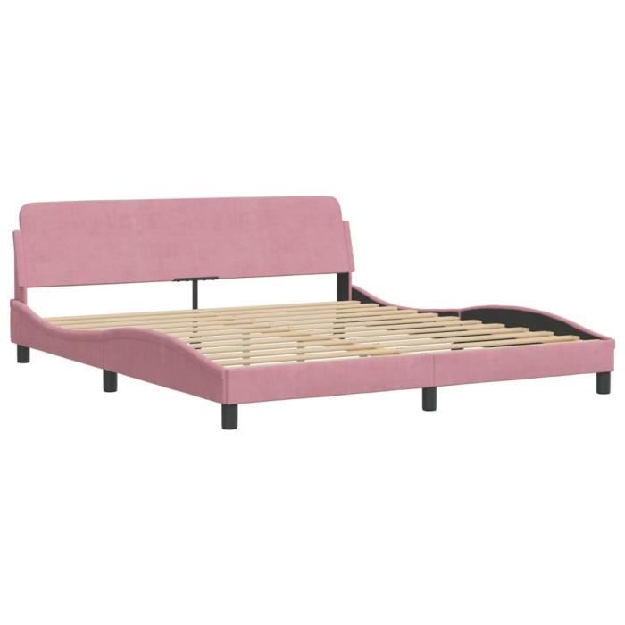 Cadre de lit - AKOZON - 180x200 cm - Velours rose - Design contemporain - 2 places
