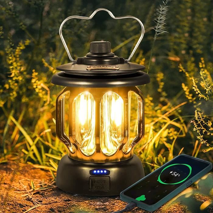 Lampe de Camping - AMOUNE - Vintage - Rechargeable USB - Dimmable - 5200 mAh