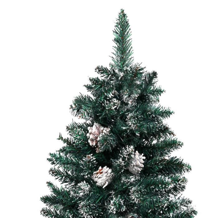 Ayhao3 Sapin de Noël mince bois véritable et neige blanche Vert 150cm