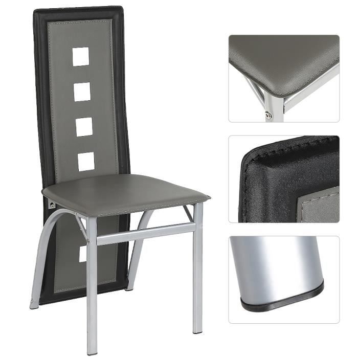 Lot de 2 chaises de Cuisine - Gris et Noir - Confortables avec dossier et réglables en hauteur