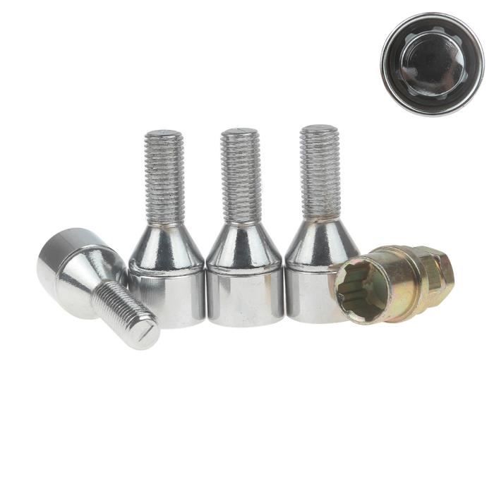 SENZEAL 4pcs Sph/érique Anti Boulon de Roue Vol D/écrou de Roue de M12 X 1.5 avec Cl/é