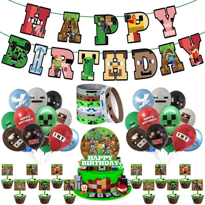 Anniversaire Decoration Fournitures de Fête pour Thème de Jeu Vidéo  Comprend Bannière de Jeux Minecraft Ballon Topper de Gâte [424] - Cdiscount  Maison