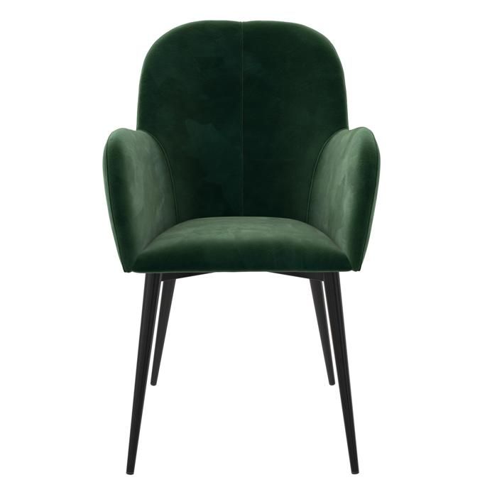 Chaise dappoint rembourrée sur velours vert et pattes en métal noir Chaise dappoint rembourrée sur velours vert et pattes en métal noir