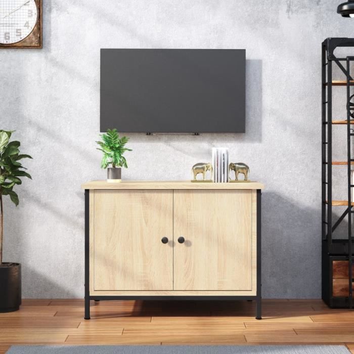 Meuble TV - GKK - avec portes chêne sonoma 60x35x45cm bois dingénierie - Contemporain A6296