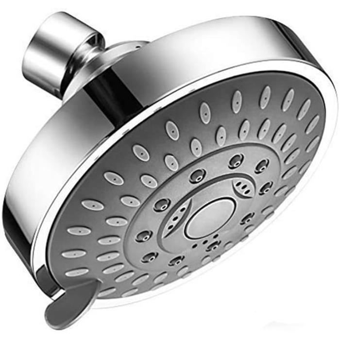 Pommeau De Douche Haute Pression 5 Modes – 10,2 Cm – 5 Réglages (Pluie, Brume, Massage…) – Acier Inox & ABS Chromé – Économie D’Eau Avec Limiteur Amovible