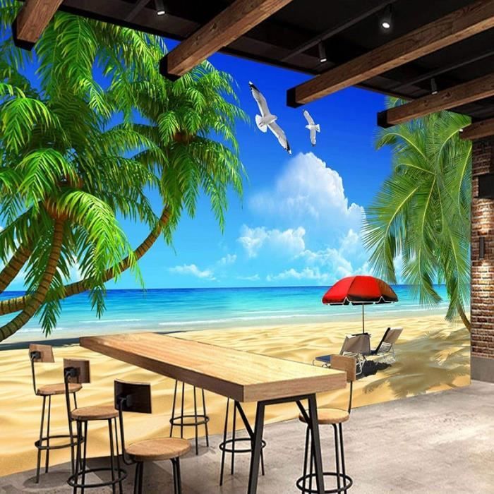 Tapisserie Murale Paysage 150x200 Cm - Impression 3D Palm Beach - Tissu Microfibre Léger - Décoration Salon, Chambre, Déco événement