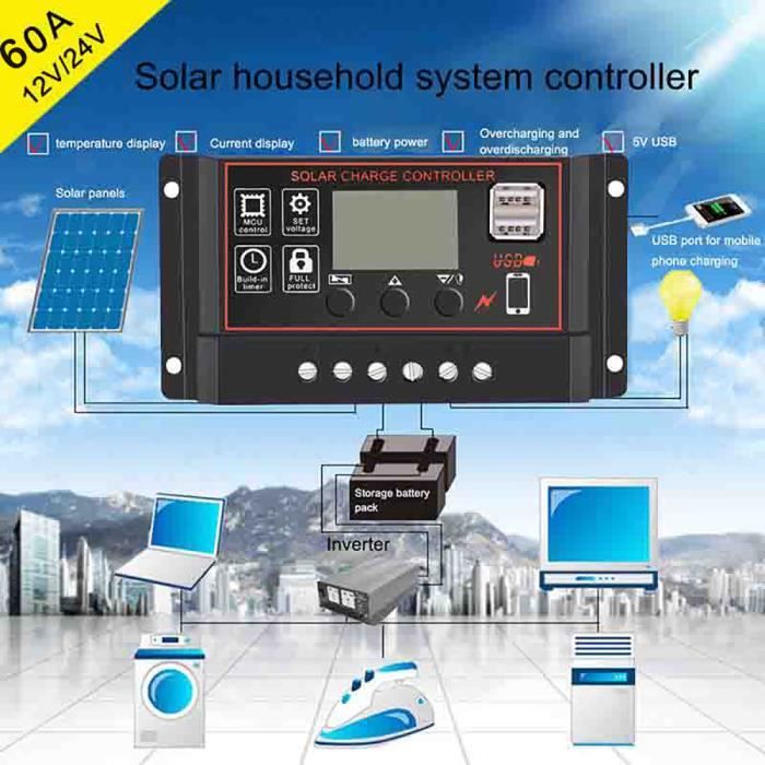10//20//30A Amp 12V//24V Panneau solaire Régulateur de Charge Contrôleur Batterie Dual USB