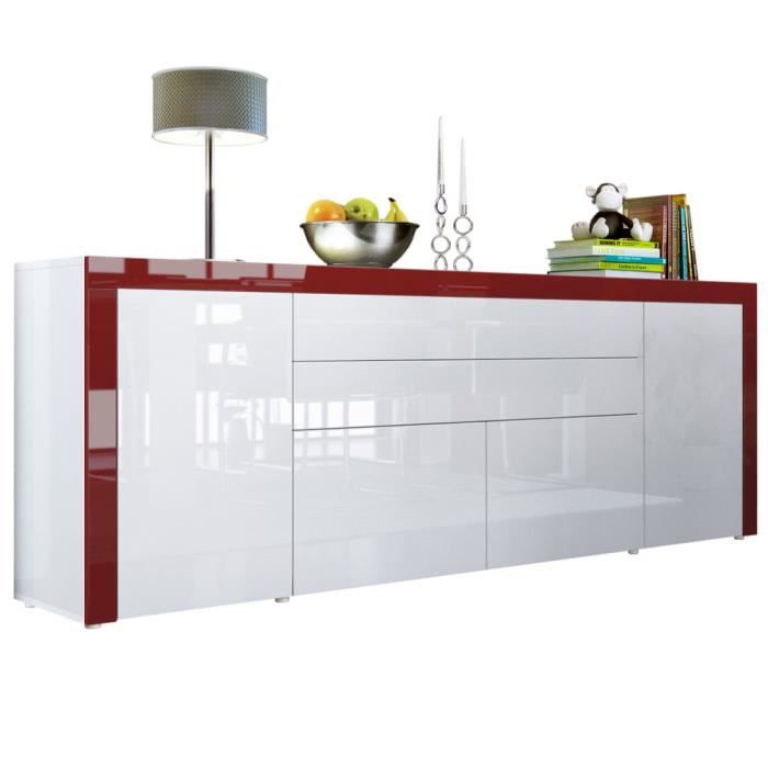 Vladon Buffet commode La Paz V2 en Blanc haute brillance - Blanc haute brillance - Bordeaux haute brillance Vladon Buffet commode La Paz V2 en Blanc haute brillance - Blanc haute brillance - Bordeaux haute brillance