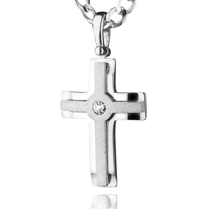 STERLL Homme Collier Argent 925 Pendentif Croix en Sterling Avec Swarovski Elements 50cm Paquet Cadeau Pour