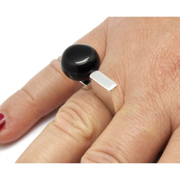 Bague En Céramique Asymétrique Noire Et Argentée - Marque Ceraselle - Neuf Avec étiquette