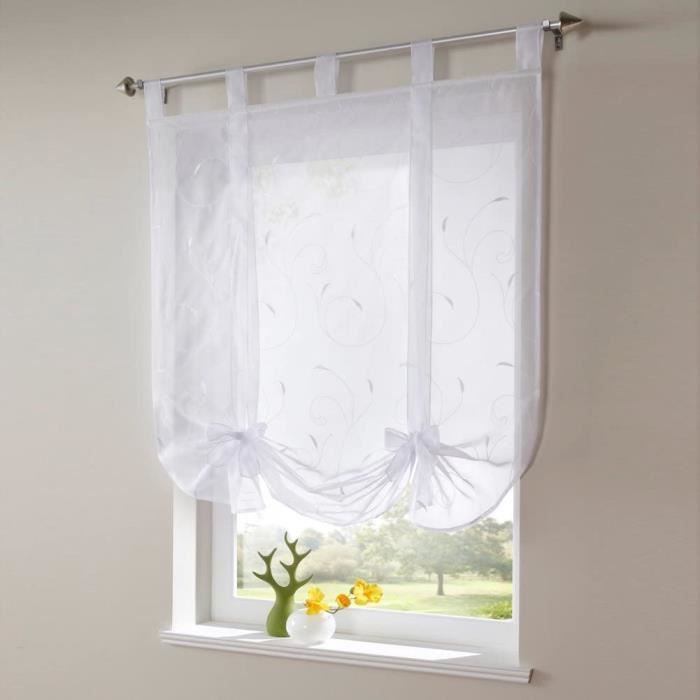SIMPVALE Rideau Voilage Romain Translucide Élégant – Style Vintage Passe-Tringle, Lumière Douce Pour Chambre, Salon, Cuisine Ou Balcon – Blanc 80x140 Cm