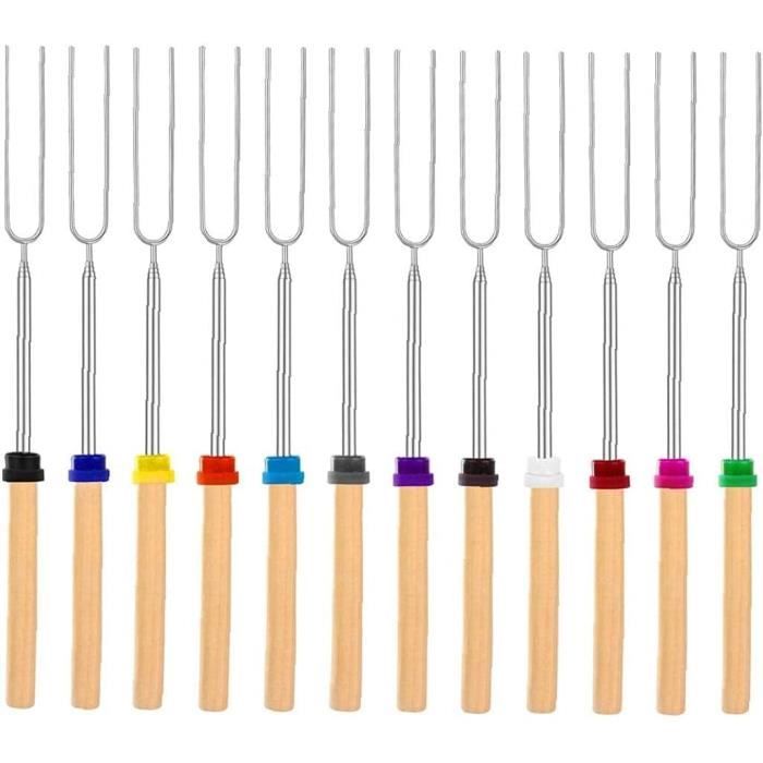 12PCS Grillage Forks en Acier Inoxydable Extendable Hot Dog Forks