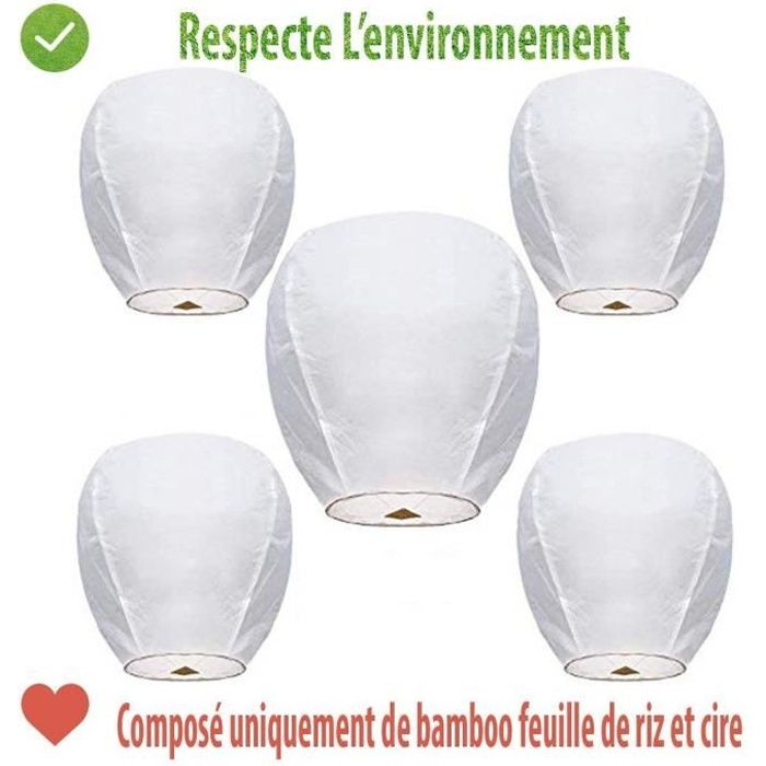 TellementHappy™ Lanterne chinoise volante 100% biodégradable blanche qualité supérieure en papier Le Lampion mesure 90cm*60cm idé