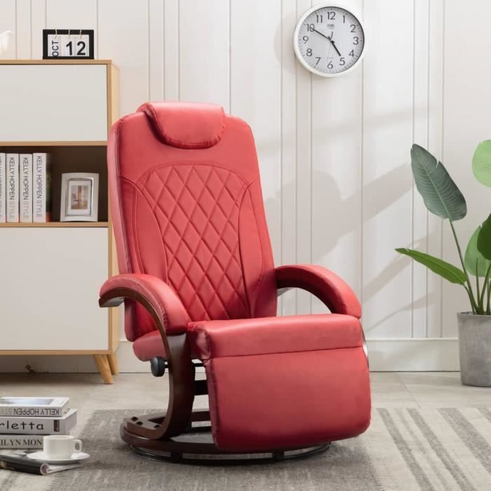 Inclinable Fauteuil inclinable TV-Chaise Inclinable Salon Rouge Similicuir ...