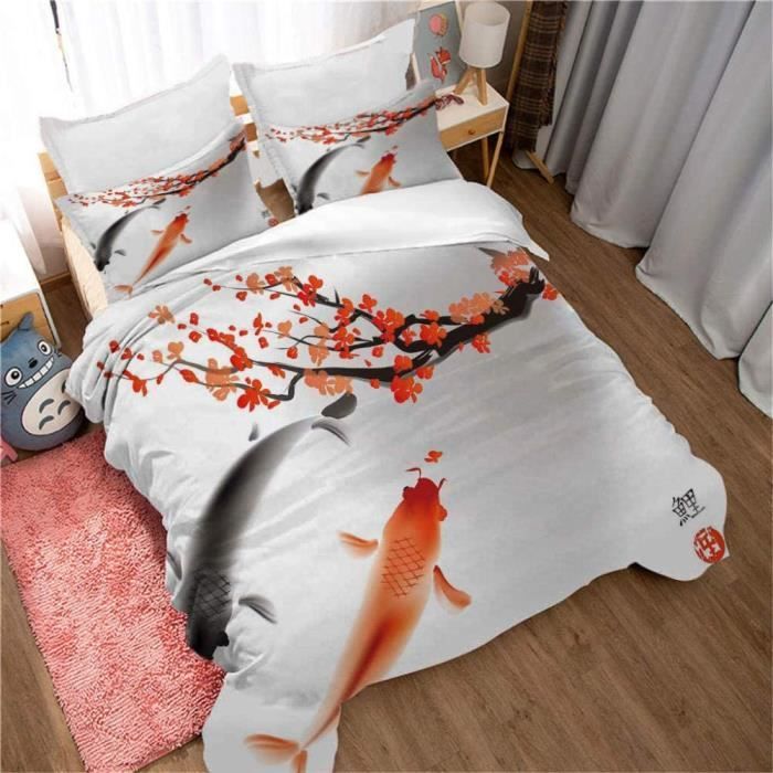 Housse de Couette 140x200cm Poisson dessiné à la Main Microfibre avce 2