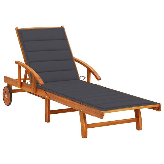Chaise longue de jardin avec coussin - vidaXL - Bois dacacia solide Chaise longue de jardin avec coussin - vidaXL - Bois dacacia solide