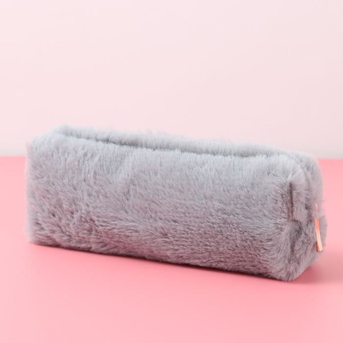 Back2Fun - Trousse en Peluche Douce avec Fermeture éclair et poignée en Silicone, idéale pour Le matériel Scolaire, Le Maquillage ou Les Accessoires, Marron, 212 x 85 x 42 mm, Imprimé Vache