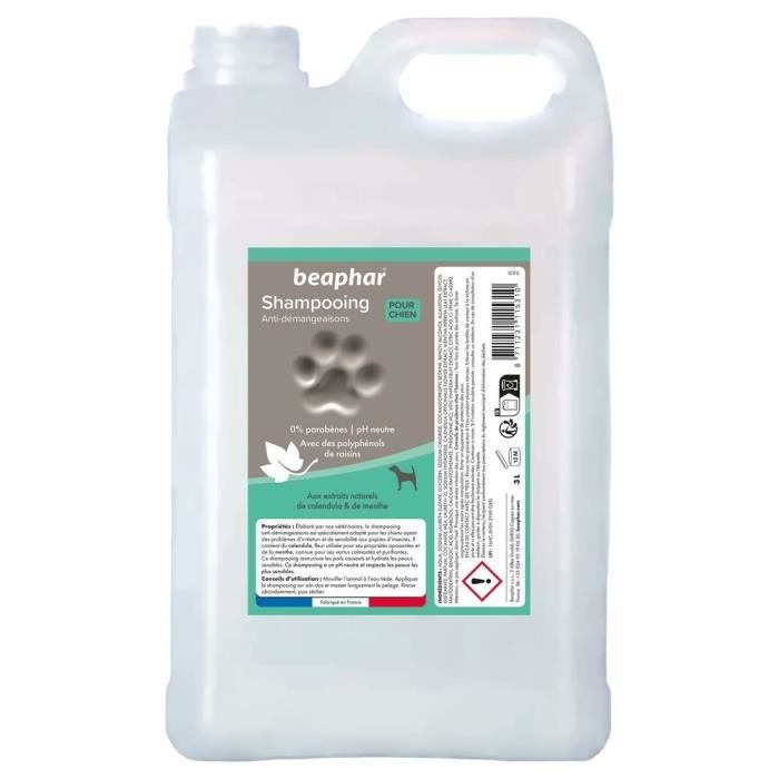 Comparer les prix de BEAPHAR – Shampoing Premium Empreinte Anti-démangeaisons pour Chien– Extraits naturels Calendula, Menthe & Polyphénols de raisin– 3L