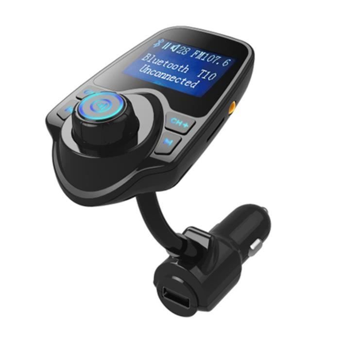 T10 Transmetteur Bluetooth FM, 1.44in écran LCD, Kit Chargeur USB voiture sans fils mains libres avec Port USB carte TF