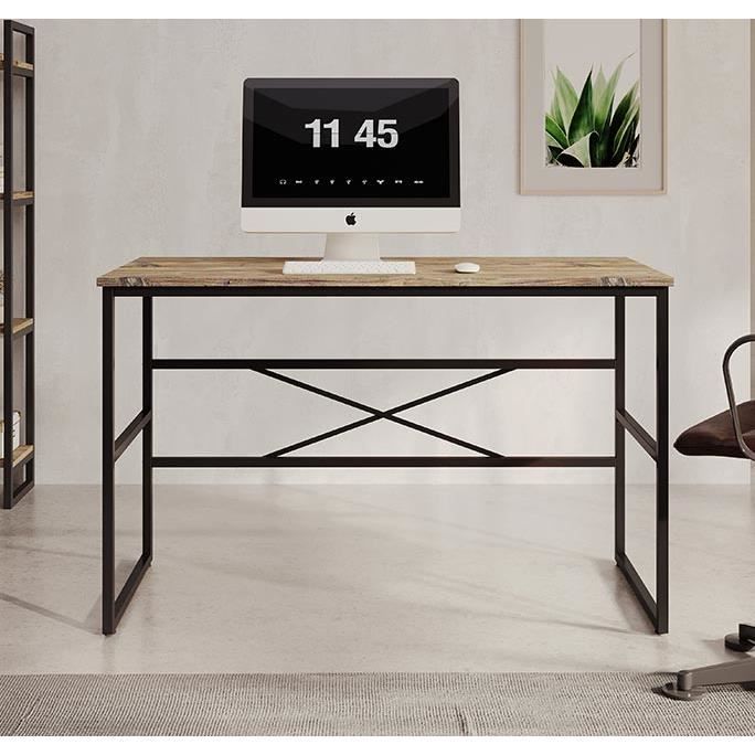 table de bureau | 120cm | style industriel | structure acier noir mat | melamine couleur pin atlantique | modèle factory m2