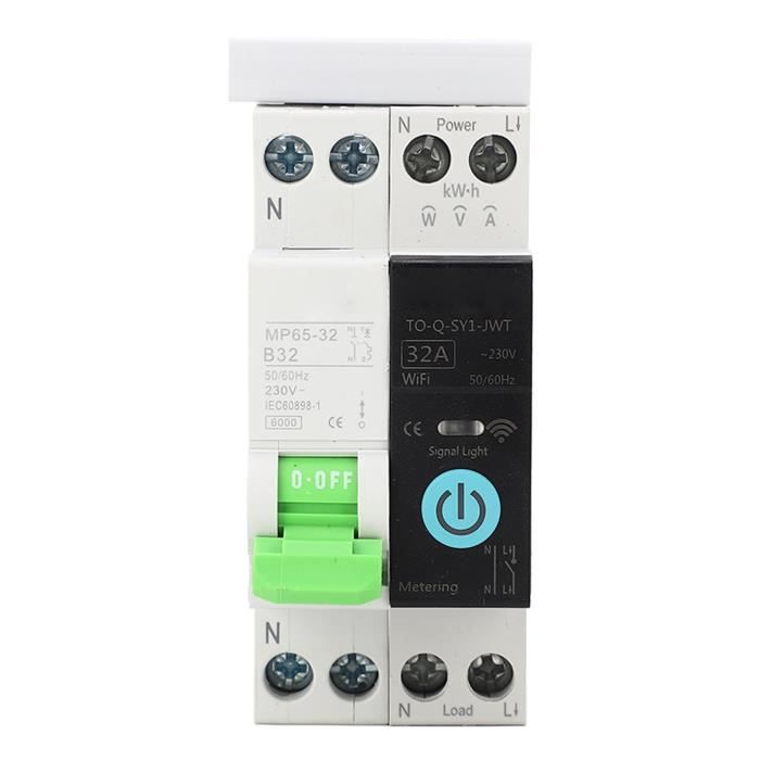 Disjoncteur WiFi Tuya 63A 1P – Protection Surtension/Sous-tension + Minuterie + Télécommande App – Rail DIN