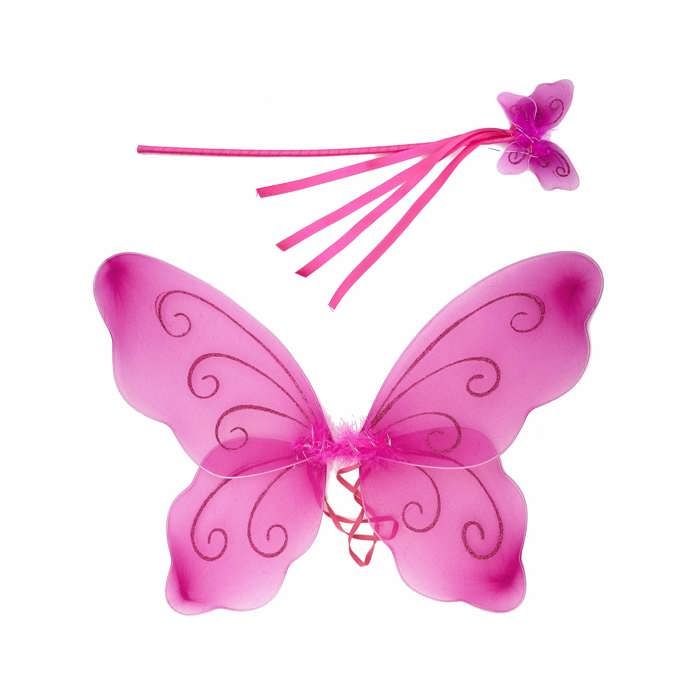 Accessoire - Ailes papillon roses et baguette magique assortie enfant