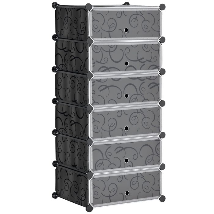 Armoire à chaussures - HOMCOM - modulable 6 cubes rectangulaires empilable plastique 12 paires - plastique - noir