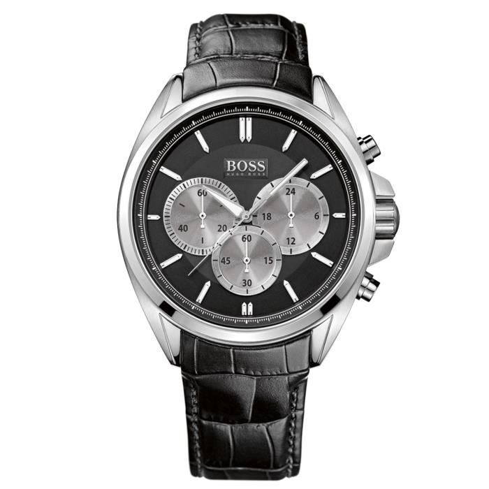 HUGO BOSS Montre Homme -  - Chrono 1512879 - Cuir Noir - &Eacute;tanch&eacute;it&eacute; 5 ATM - Verre Min&eacute;ral 