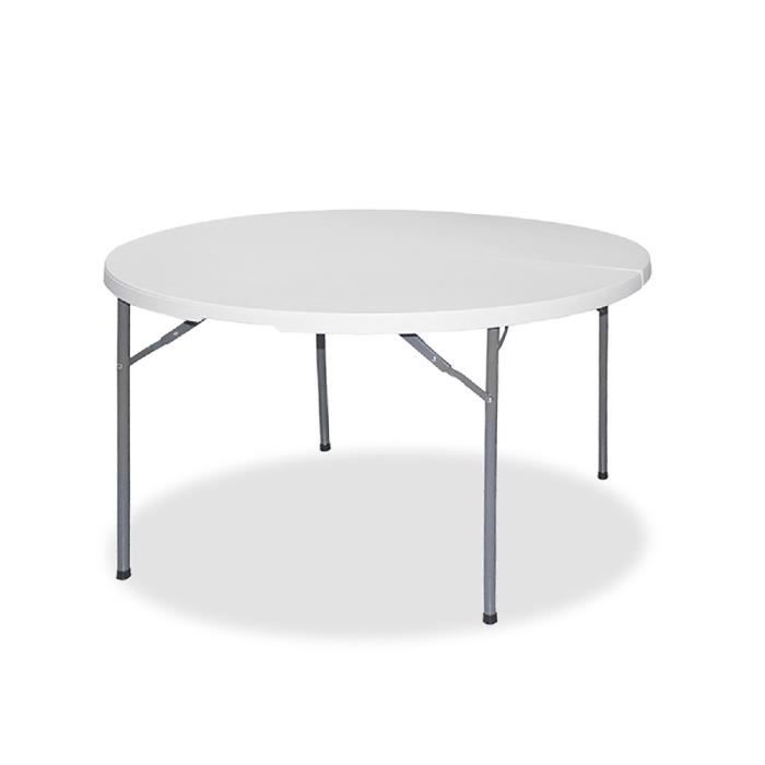 Table à manger,table de jardin ronde pliable blanche d'extérieur avec pieds en métal-Diamètre 122 x Hauteur 74cm-JUANIO