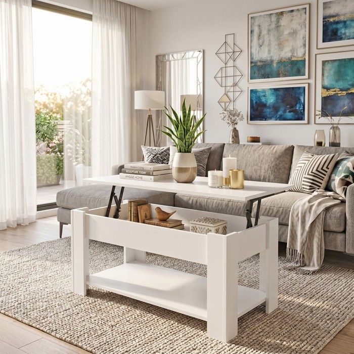 Table basse plateau relevable UTAH 100x50cm / Blanc Table basse plateau relevable UTAH 100x50cm / Blanc