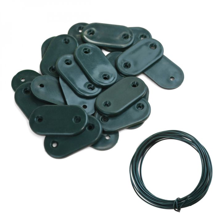 Lot de 5 kits de fixation pour brise vue, canisse anti-UV - 30 plaquettes + 4.20 m de fil - Vert - Linxor