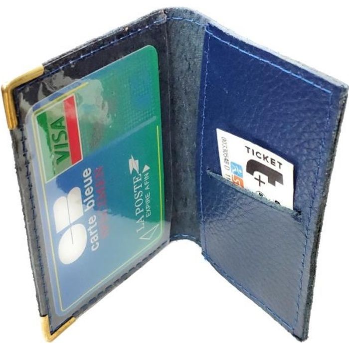Pochette Cuir Porte Carte de Crédit ou Carte de Visite Horizontal 10cm x 7 cm, Bleu 22 emplacements 