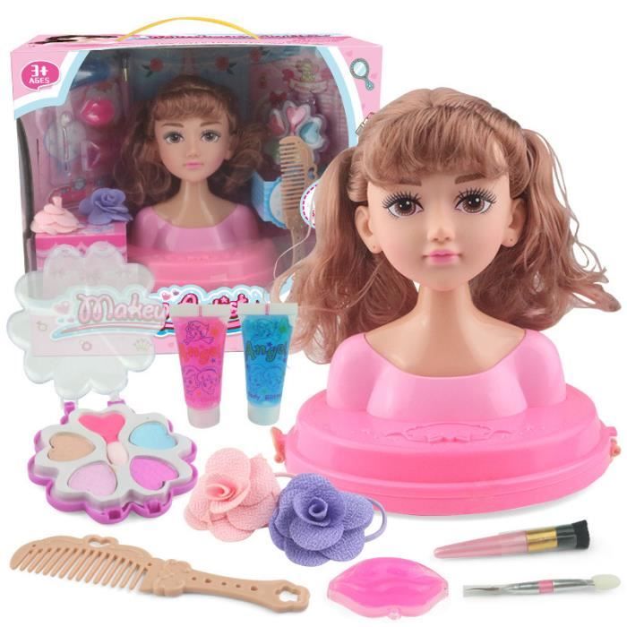 Tete Coiffer et Maquiller Enfant Pretend Playset 34Pcs Styling Tte Poupe Coiffure Jouet avec Sche-Cheveux multicolore wake - Jeux - Jouets