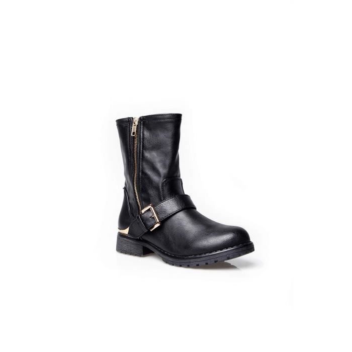 Bottines style motard femme Noir - Cdiscount