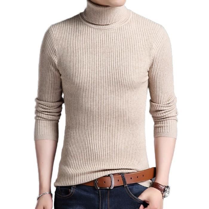 Homme Roll en mailles à encolure Polo Pull Col Roulé Pull Solide Couleur Pullover Tops 