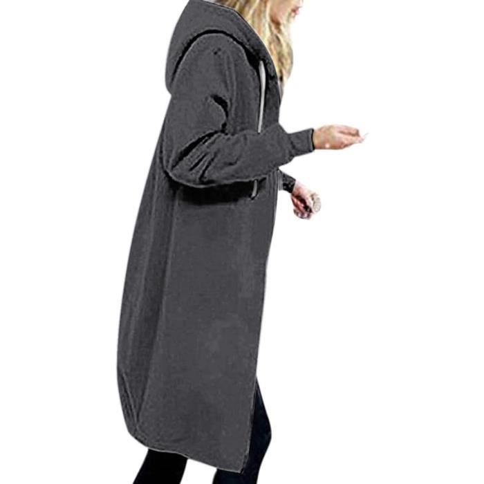 Veste Femme à Capuche Sweat à Capuche Femme Mi-Long Manteau Femme Automne  Hiver Chaude Casual Grande Taille Automne Gris Foncé