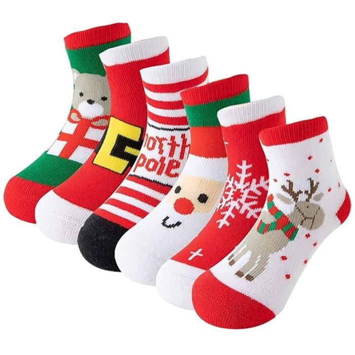 6 Paires Bébés Enfant Garçons Filles Chaussettes Antidérapant Hiver Chaud Mignonne Chaussettes en Coton 0-1 ans Taille Fabricant:  0-6 Cerf S 