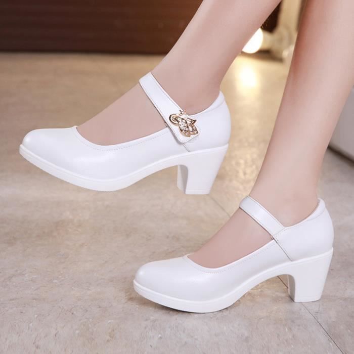 Escarpin à talon Chaussure Mariage élégantes Femme Luxe Femme tête Ronde - Blanc - Femme - Adulte