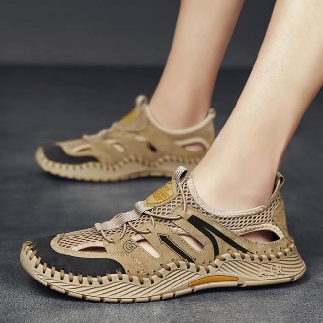 TIESTRA Sandales Hommes Cuir - Sandales Été Peep Toe Antidérapantes Confortables Plage Et Loisirs