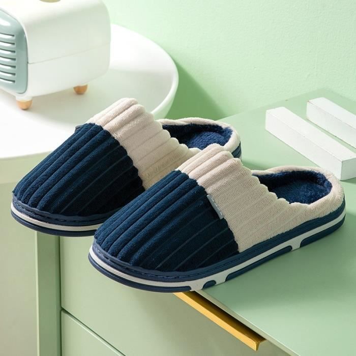 Chaussons Chat Doux Pour Femmes Taille 39 - Pantoufles Hiver En Fausse Fourrure Bleu, Intérieur Douillet, Semelle Antidérapante