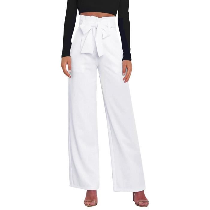 Amzbarley Pantalon Femme Blanc Avec Des Poches Insérées Obliques Sur Les Côtés Pantalon Droit Pantalon Bureau Habillage