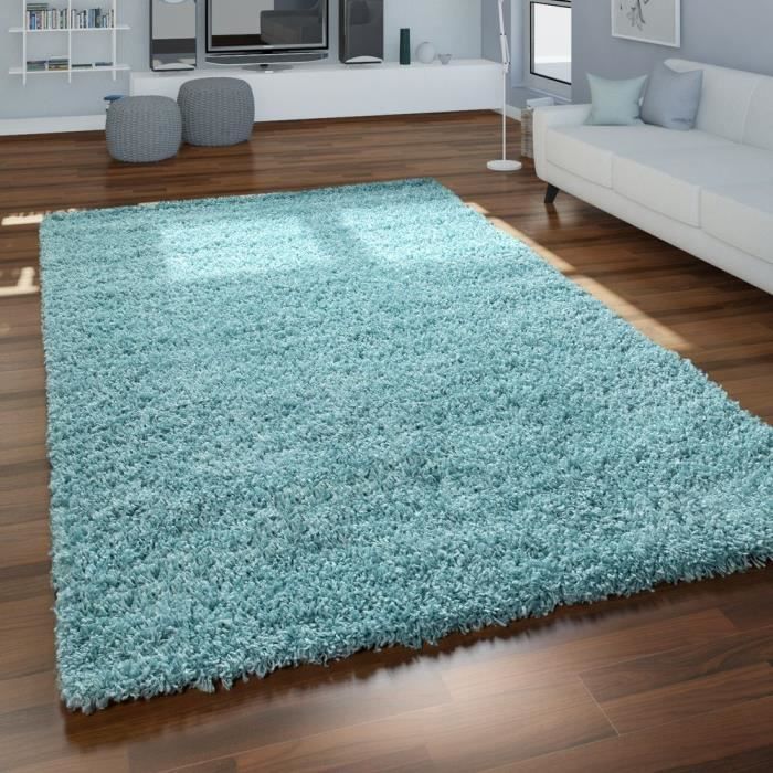 D'un épais Tapis Langflor Shaggy unicolore uni pas cher bleu turquoise 5 cm florhöhe D'un épais Tapis Langflor Shaggy unicolore uni pas cher bleu turquoise 5 cm florhöhe