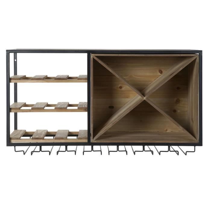 meuble de bar en bois de sapin naturel et métal noir - longueur 80 x profondeur 24 x hauteur 44 cm