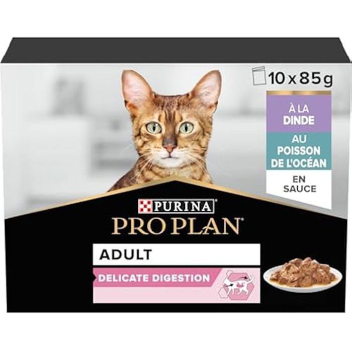 PRO PLAN Pâtée pour chat adulte Digestion Délicate Dinde & Poisson - 10 x 85 g