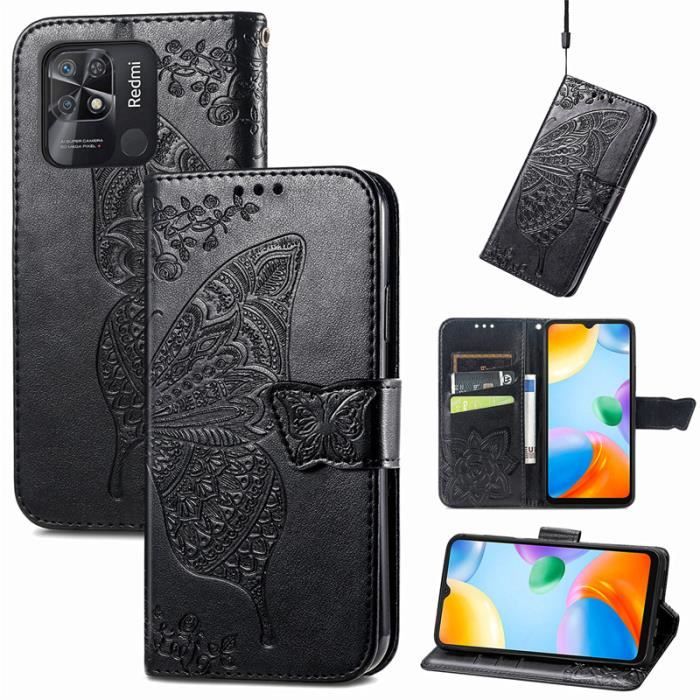 Coque Portefeuille En Cuir Noir Pour Xiaomi Redmi Note 8T - Avec Fentes Cartes Et Support